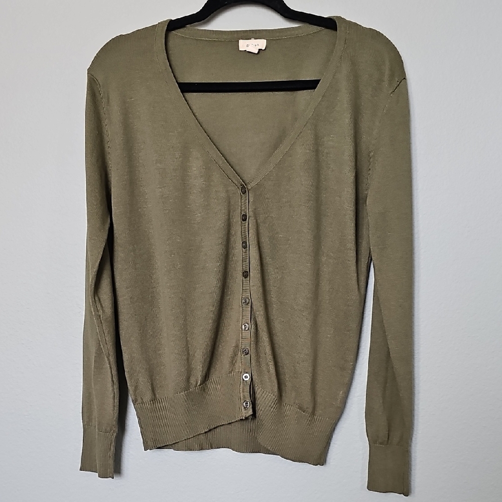 Debut Fitted Button Front V Neck Olive Green Women's Sweater Cardigan 2X